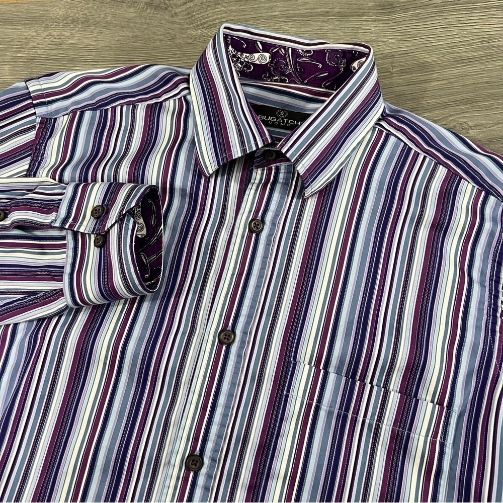 BUGATCHI Mens Long Sleeve Striped Button Front Shirt size Medium